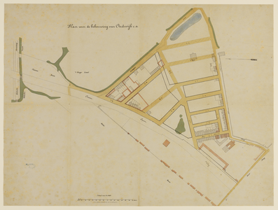 216096 Kaart van het terrein tussen de Oudwijkerlaan / Oudwijkerveldsteeg / 3e Baansteeg / Oosterspoorweg te Utrecht; ...